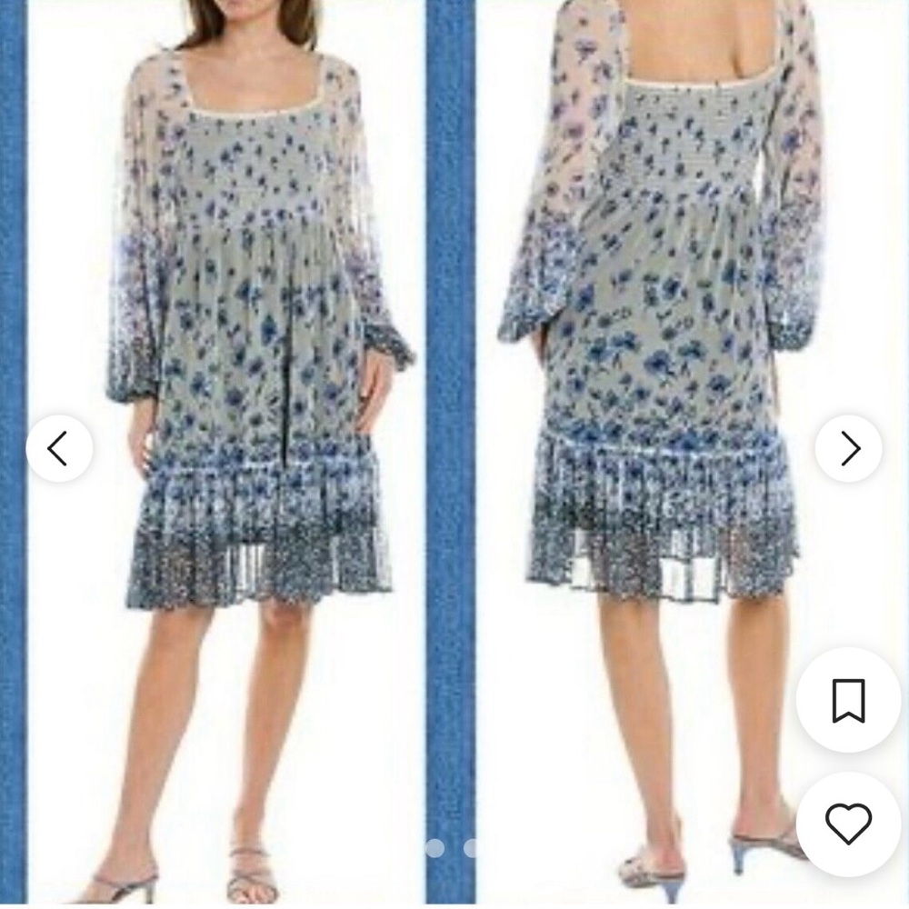 Maison Tara Cream and Blue Floral Midi Dress - Picture 2 of 16